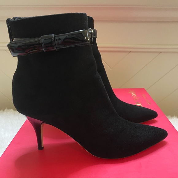 Trini Black Suede Bow | Black Patent Bow Boots - Picture 6 of 9